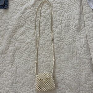 Pearl Beaded Crossbody Bag - Cream. Hand beaded in Mexico. Perfect for brides